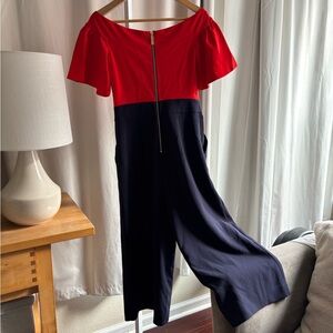 Ted Baker Red and Black Off-Shoulder Jumpsuit